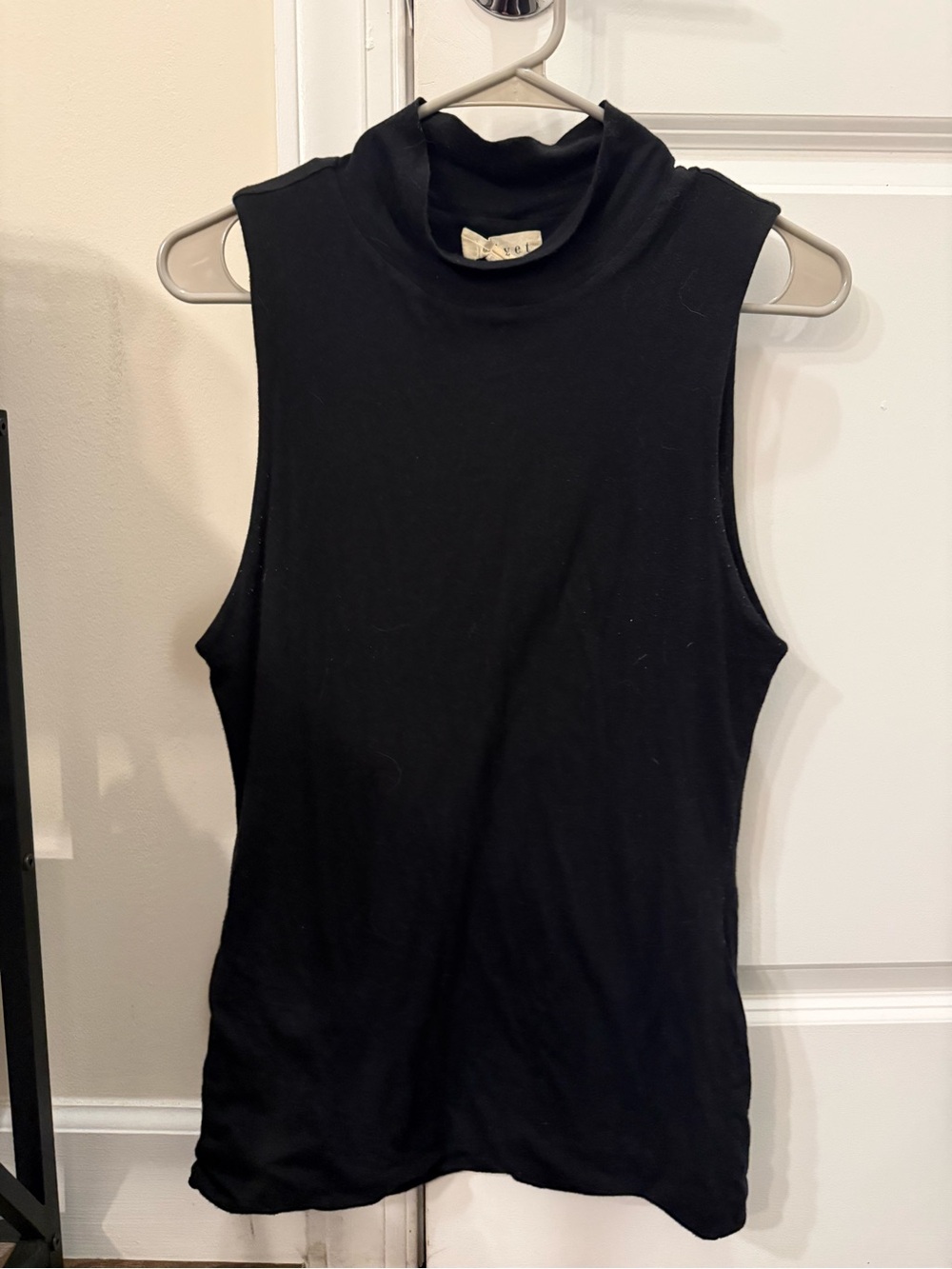 Velvet Black Sleeveless Mock Neck Tank